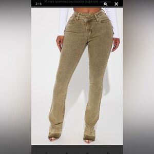 Verdant High Rise Stretch Flare Jeans - Olive